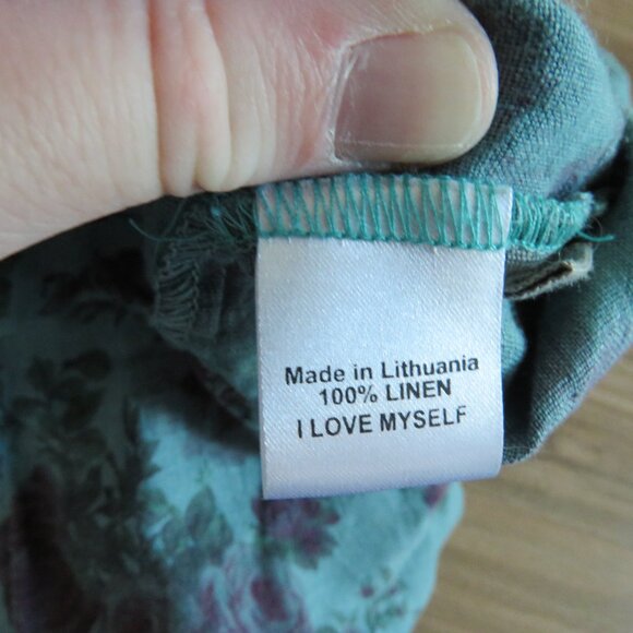 FLAX 100% Linen Floral Gauzy Shirt Dress Lagenlook Feminine Boho - Size L - Picture 15 of 15
